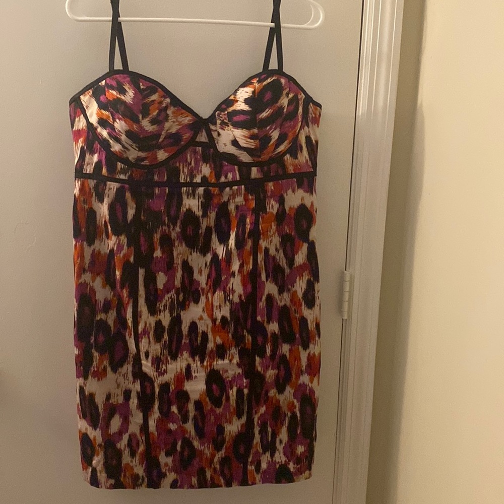 Multi color purple, black, tan, and orange dress